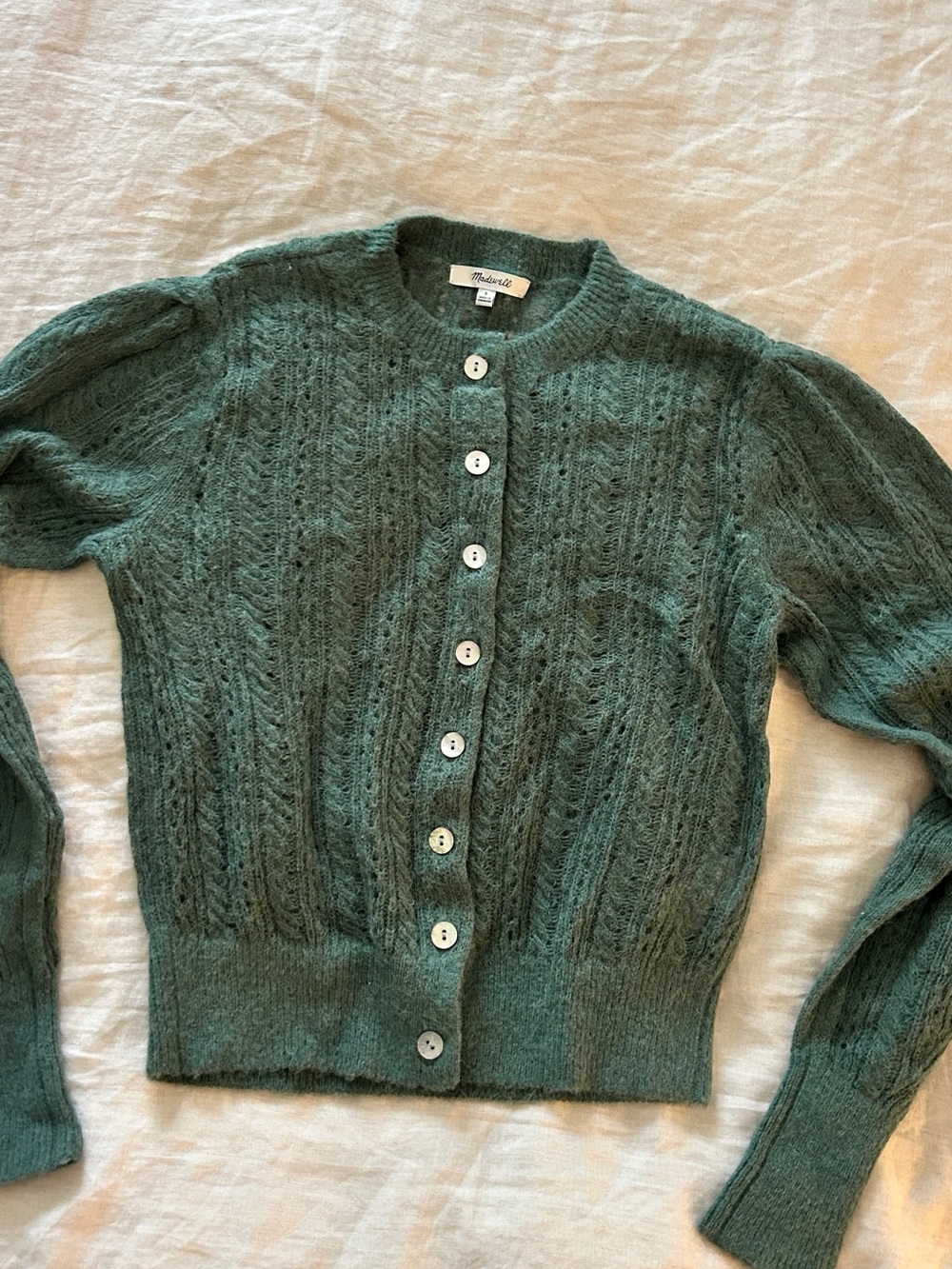 Madewell Sage Alpaca Pointelle Knit Button Cardigan